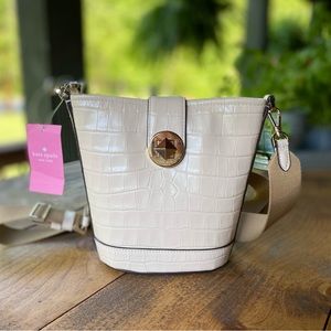 NWT Kate Spade Crossbody Bucket Bag Croco Embossed Bore Leather Audrey Purse